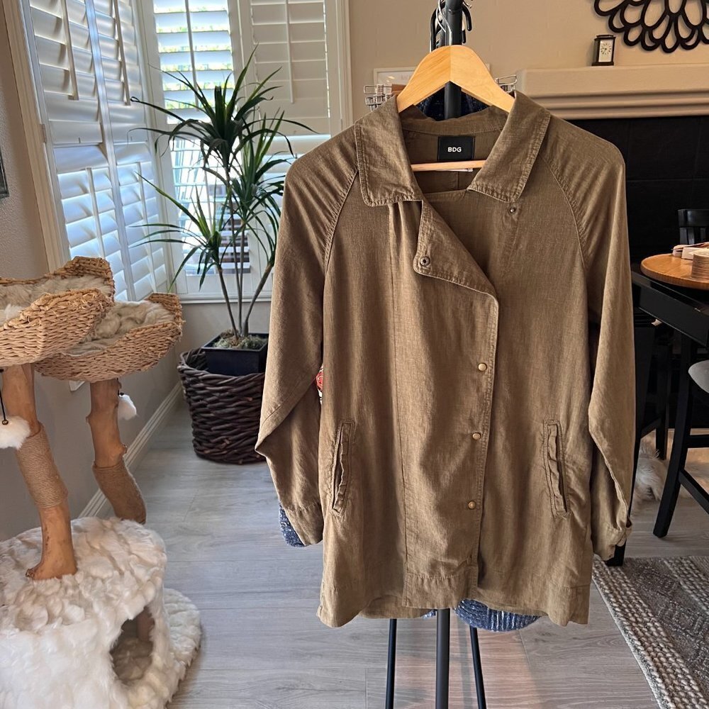 BDG Urban Outfitters Jacket Womens SZ S/P Khaki Olive Green Linen Blend Military - Picture 14 of 14